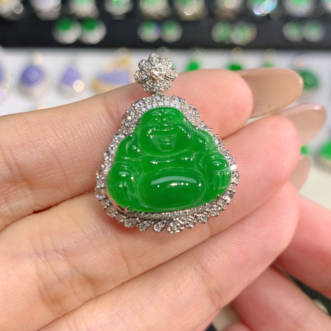 翡翠18K金镶嵌吊坠(不含链)