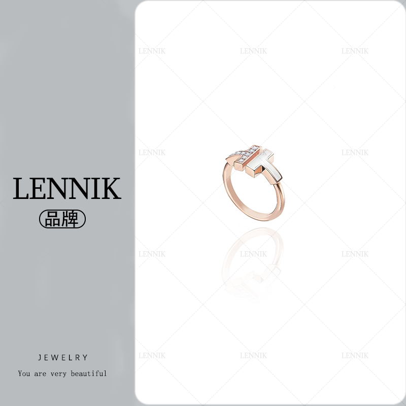合金合成锆石戒指   lennik/lennik-轻奢经典百搭双T戒指