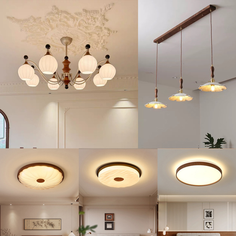 中古风客厅吊灯法式复古灯具新中式原木卧室灯