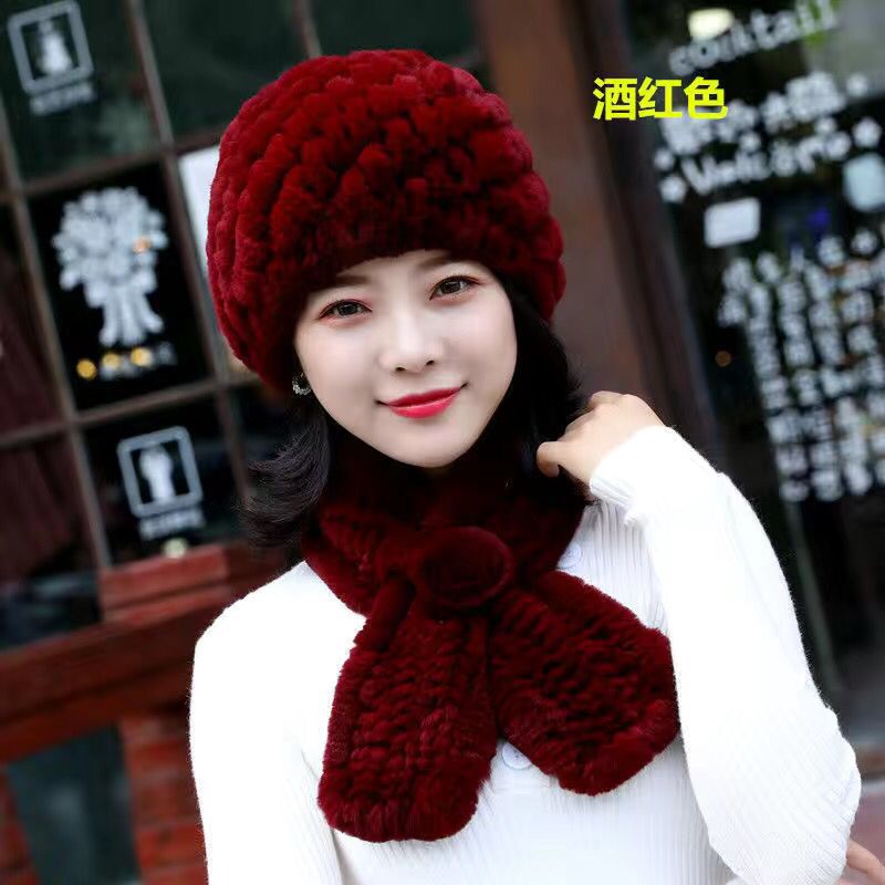 獭兔毛编织菠萝帽冬季护耳保暖帽子女帽子时尚百搭加厚秋冬季皮毛