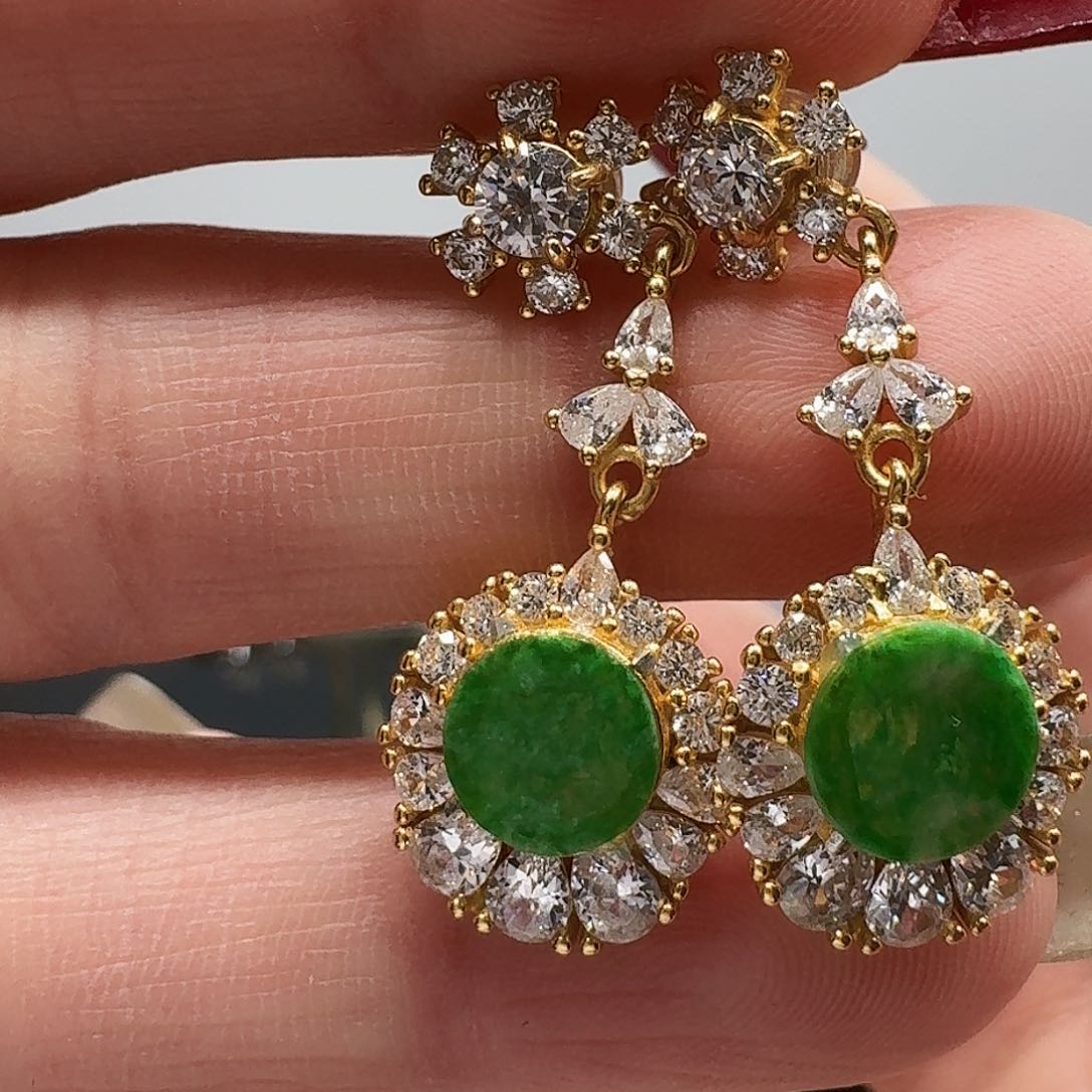 翡翠耳饰银S925镶嵌耳饰