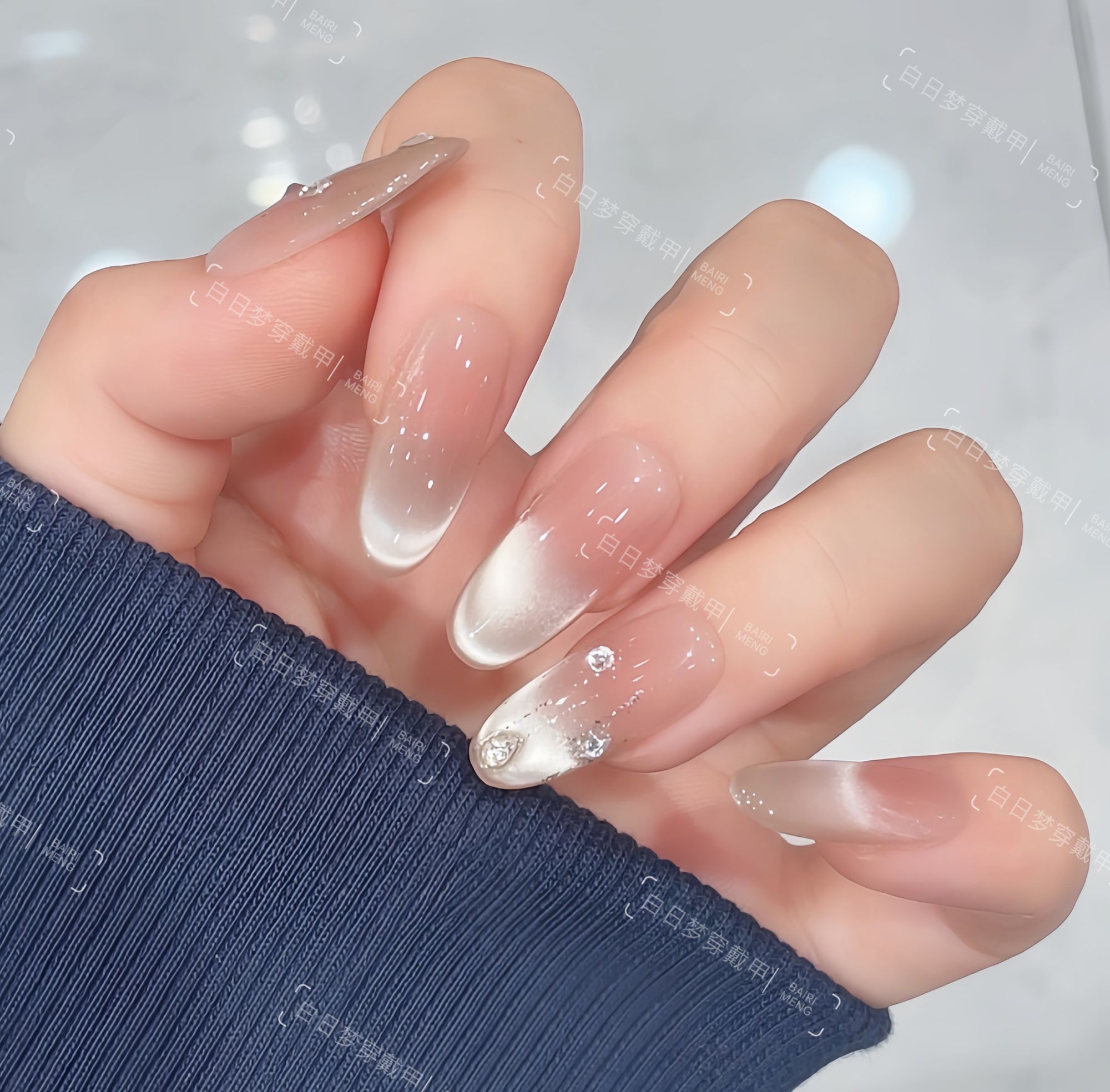 【星月梦】裸色渐变猫眼中长款穿戴甲显白日常INS风美甲