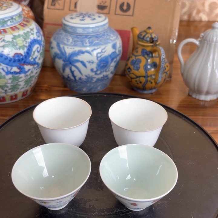 土***金其他青花斗彩田白釉四个杯