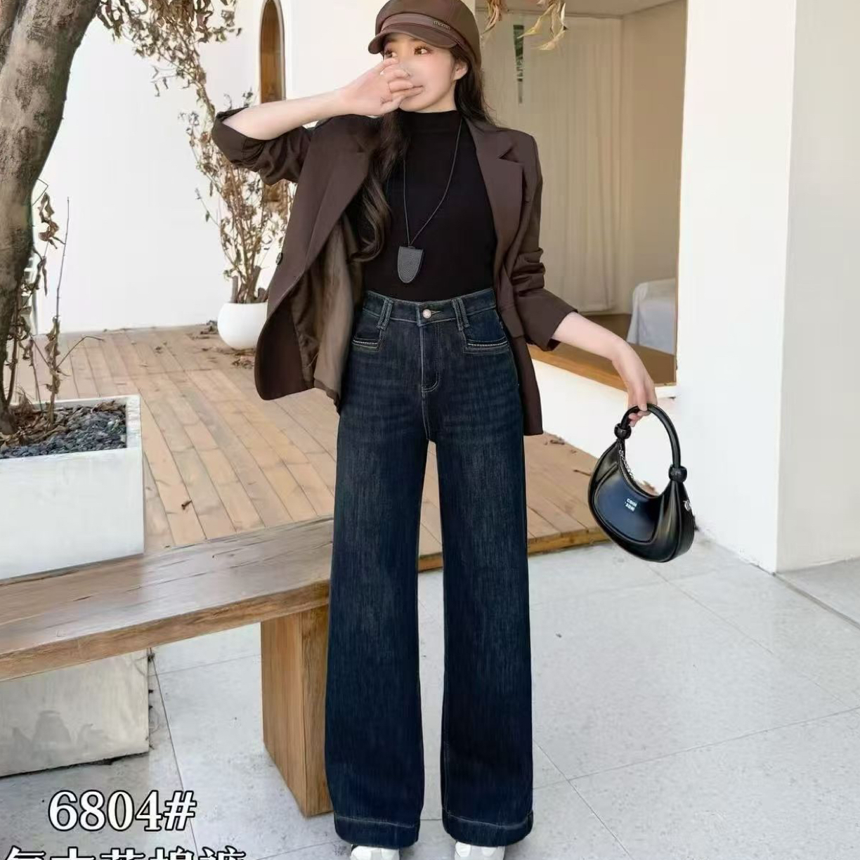 6804#秋冬复古蓝百搭直筒牛仔裤