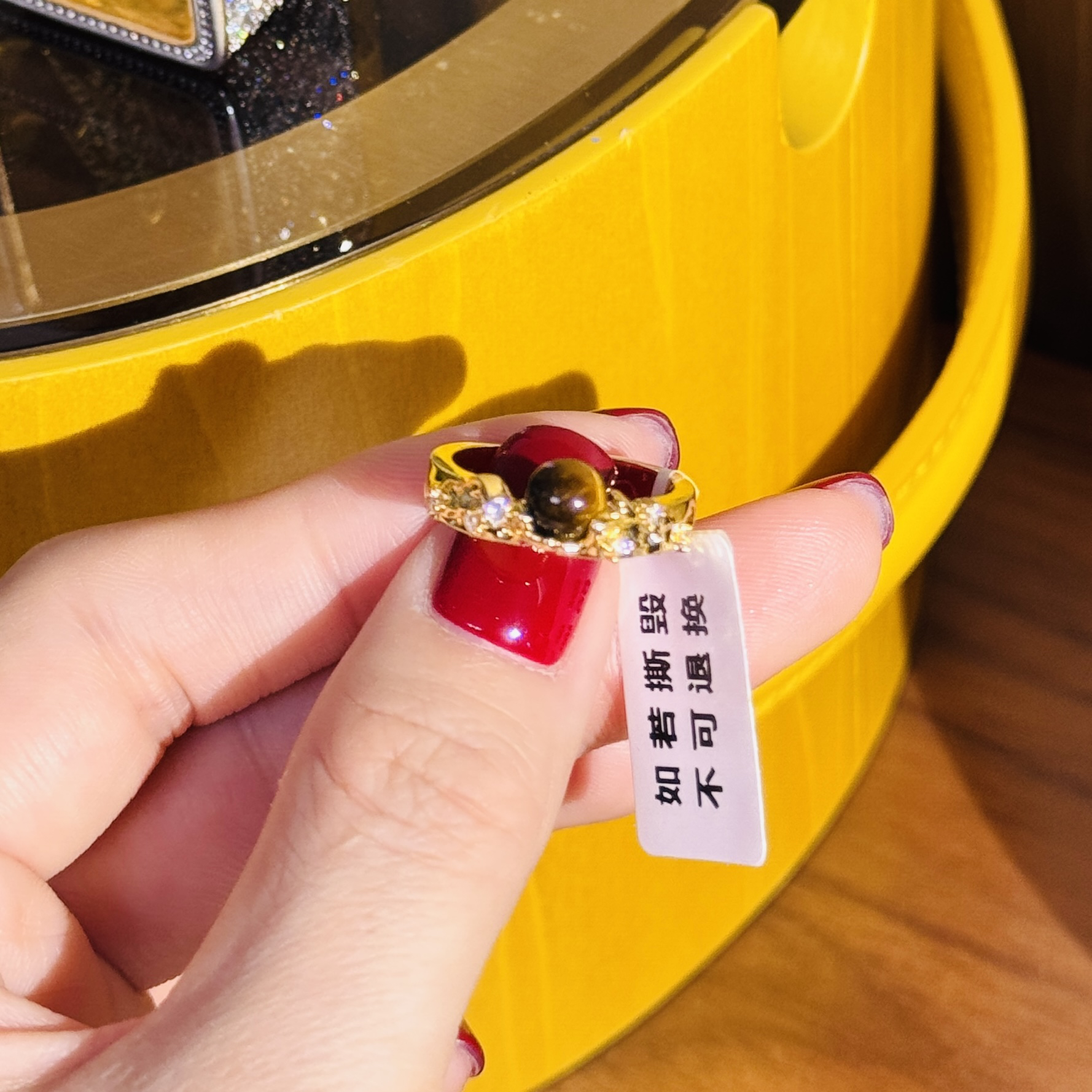 合金合成锆石戒指 美拉德复古虎眼戒指-zyy359