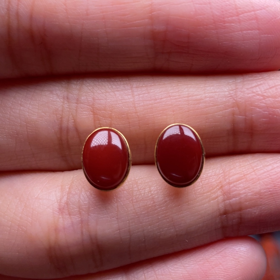 南红玛瑙18K金镶嵌珠宝奇石耳钉