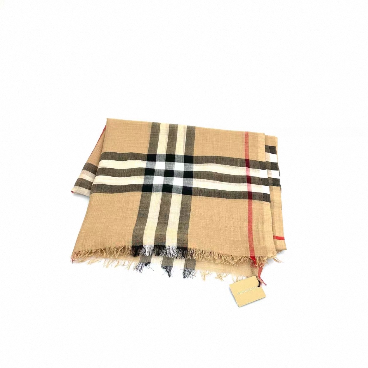 未使用 BURBERRY/博柏利 经典格纹卡其色羊毛桑蚕丝围巾2598