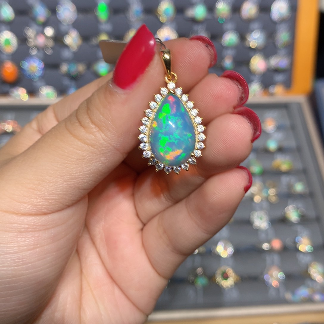 银S925镶嵌欧泊欧泊吊坠l