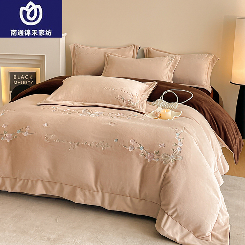 高端A类加厚牛奶绒床盖四件套被套床单-床笠冬季双面保暖床上用品