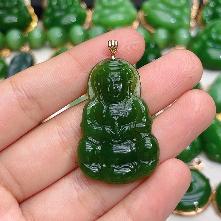 和田玉（碧玉）颈饰18K金镶嵌