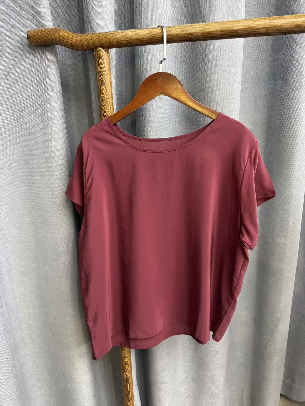 2026春季新款休闲时尚圆领桑蚕丝短袖上衣女H448