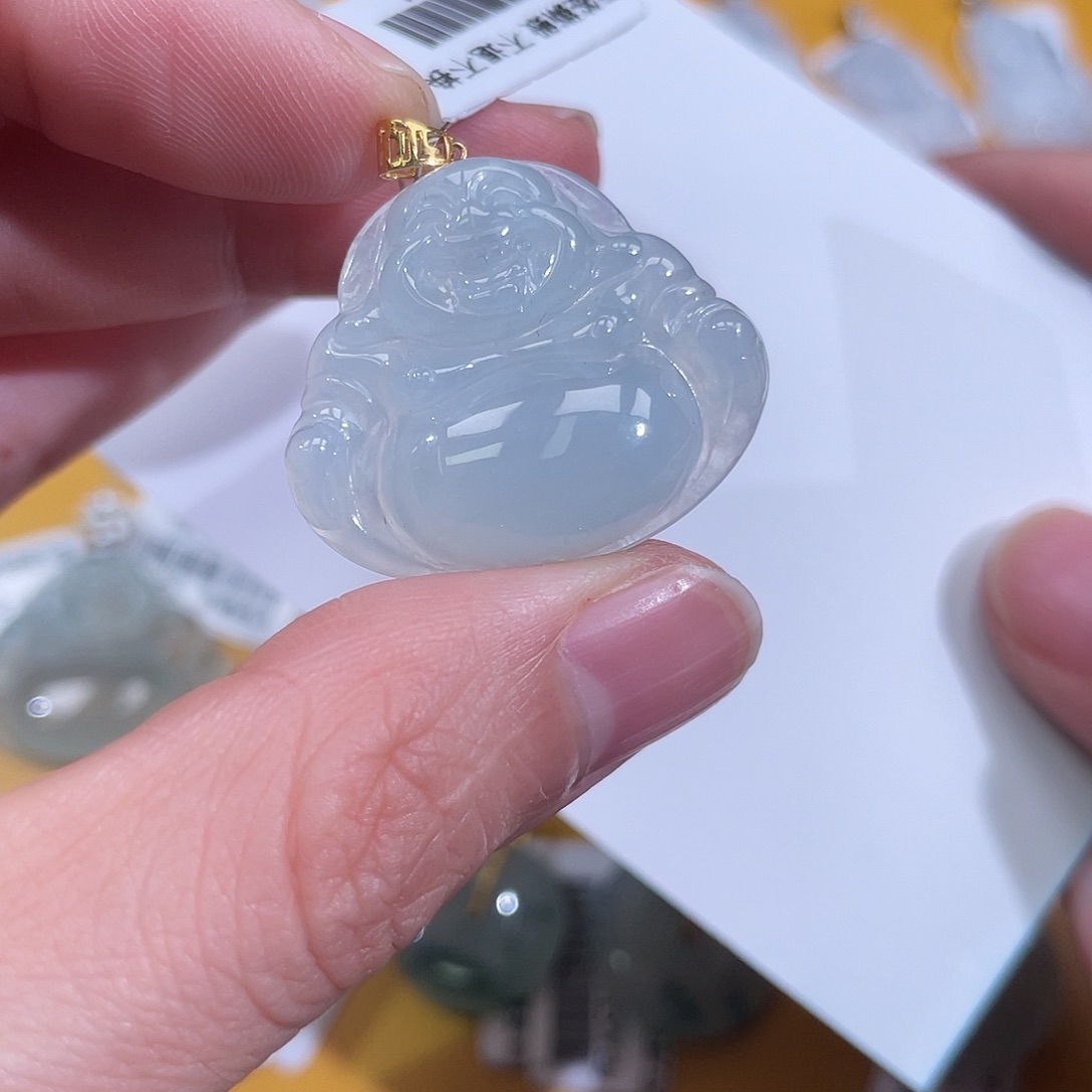 翡翠18K金镶嵌颈饰佛公