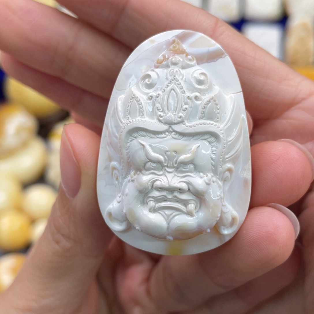 蜜蜡裸石未镶嵌琥珀蜜蜡黄财神吊坠