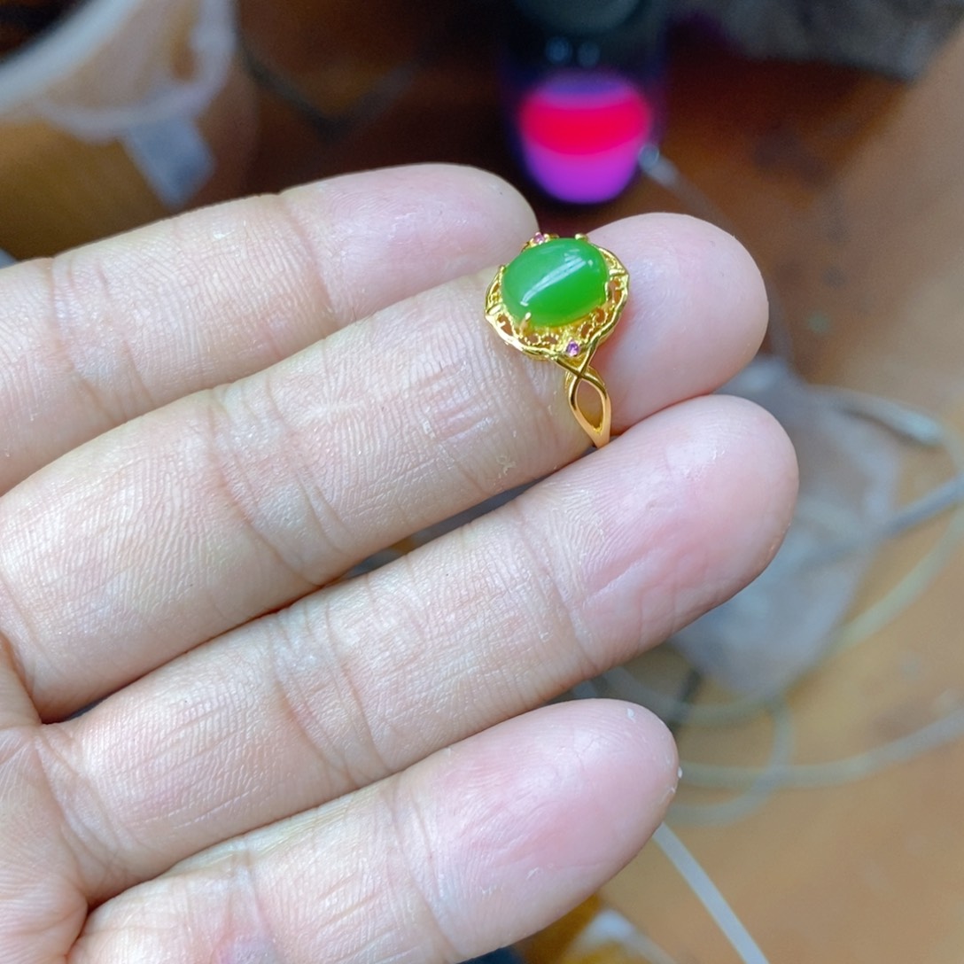 和田玉（碧玉）颈饰银S925镀金镶嵌