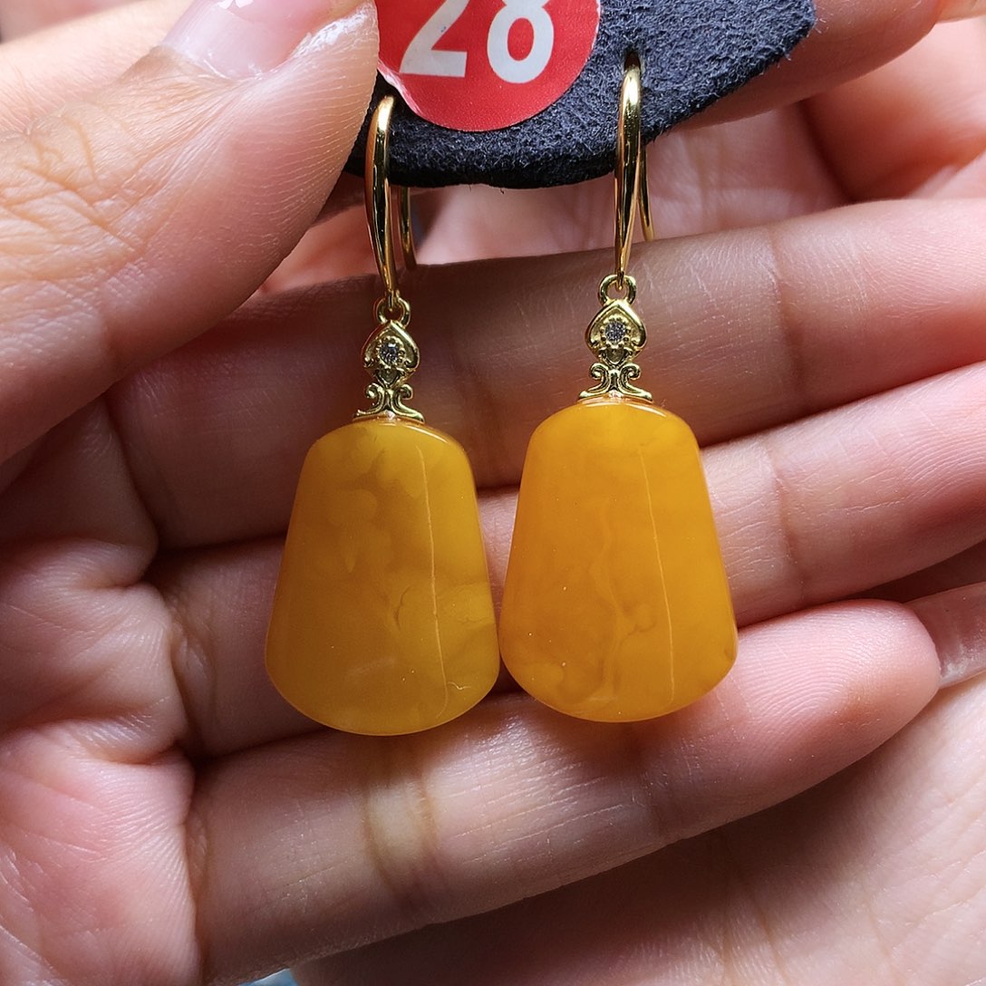 蜜蜡耳饰银S925镶嵌耳坠