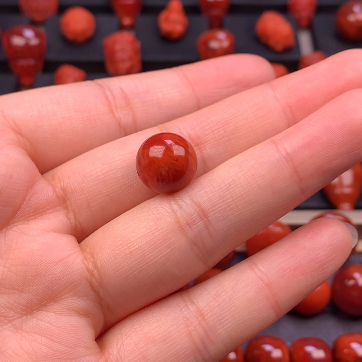 南红玛瑙未镶嵌火焰纹圆珠单珠12MM