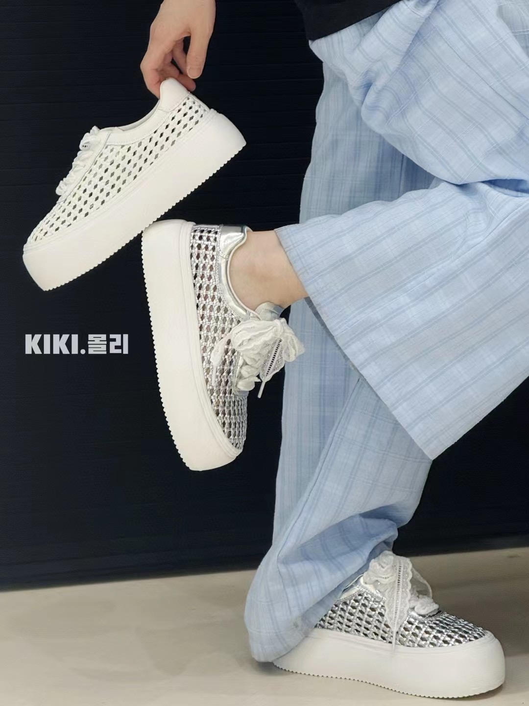 中跟时尚休闲鞋板鞋潮流透气编织女鞋鞋子厚底夏季