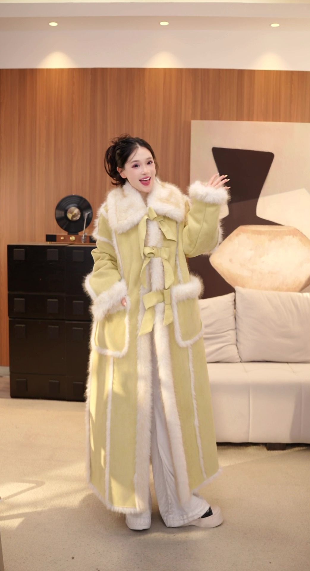 【zizi专属】28329秋冬新品大翻领长款两面穿加绒加厚宽松款外套