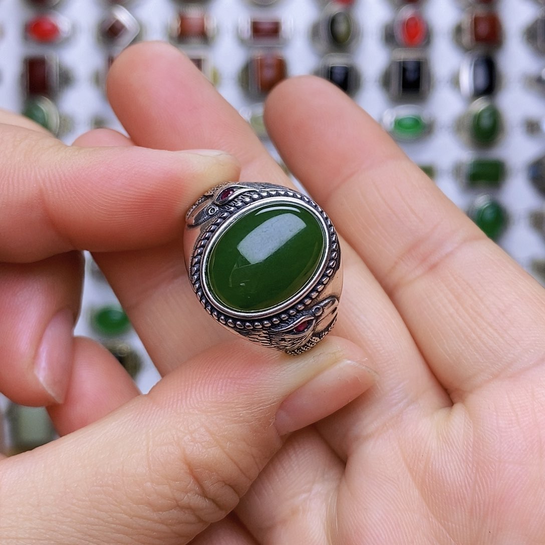 和田玉戒指银S925镶嵌