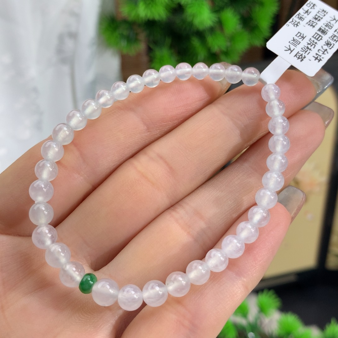 翡翠手链未镶嵌冰白月光手链卡4.7-5.6m m