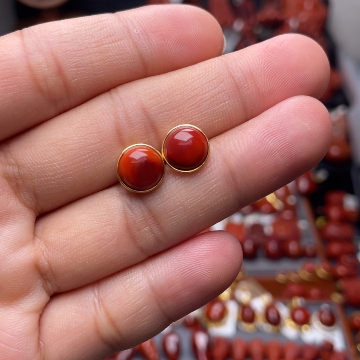 【闪购商品】银S925镶嵌圆牌耳钉开播福利南红玛瑙