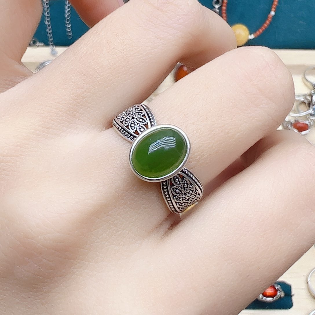 和田玉（碧玉）戒指银S925镶嵌