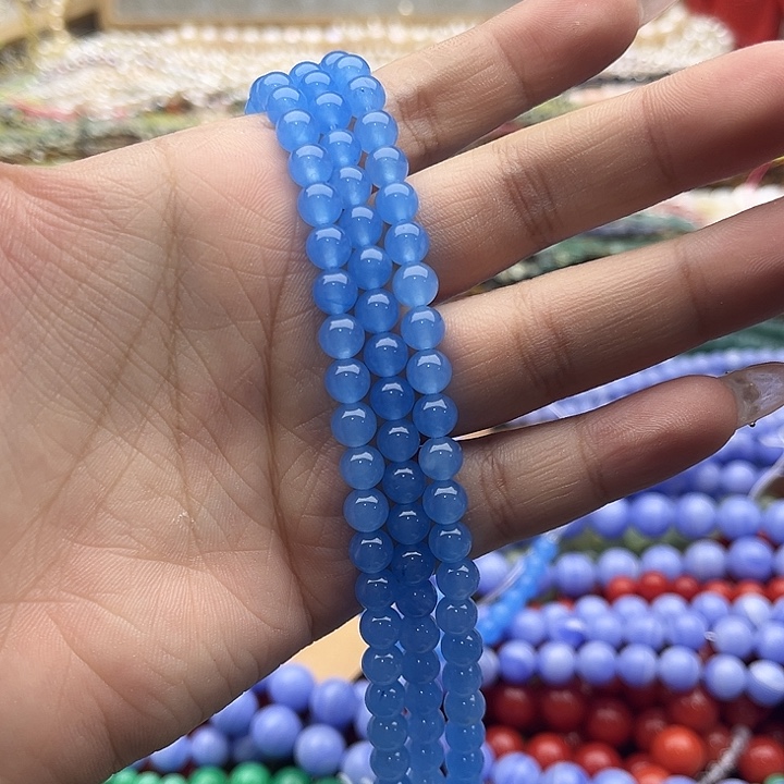 玛瑙/玉髓珠宝半成品未镶嵌一条6mm左右深海蓝宝