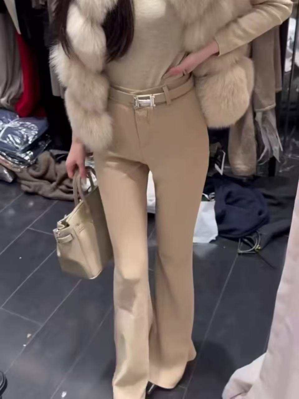 加绒喇叭裤微喇裤送腰带显瘦显身材