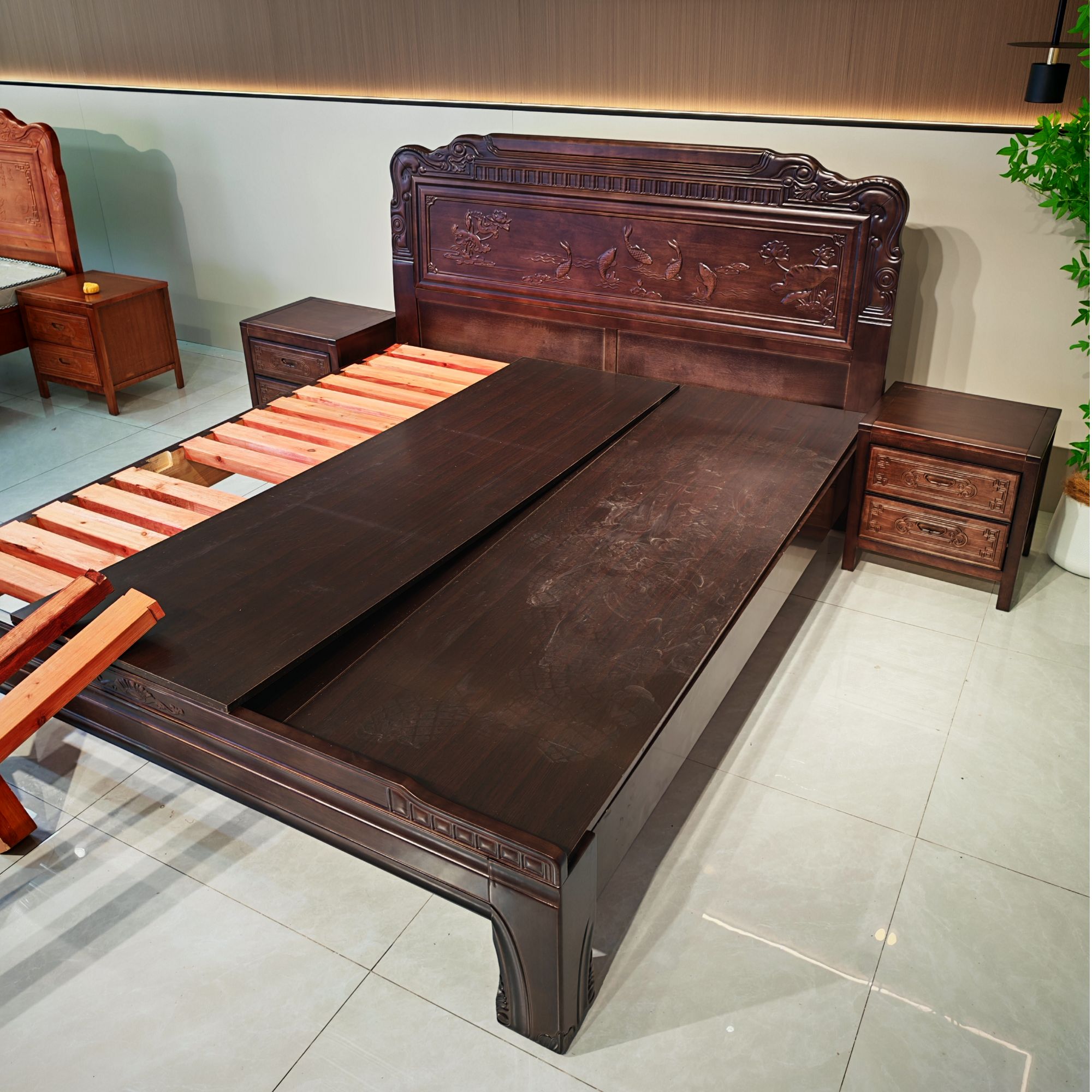 【鱼款】全实木床1.8米古典雕花主卧床双人榫卯结构中式明清大床