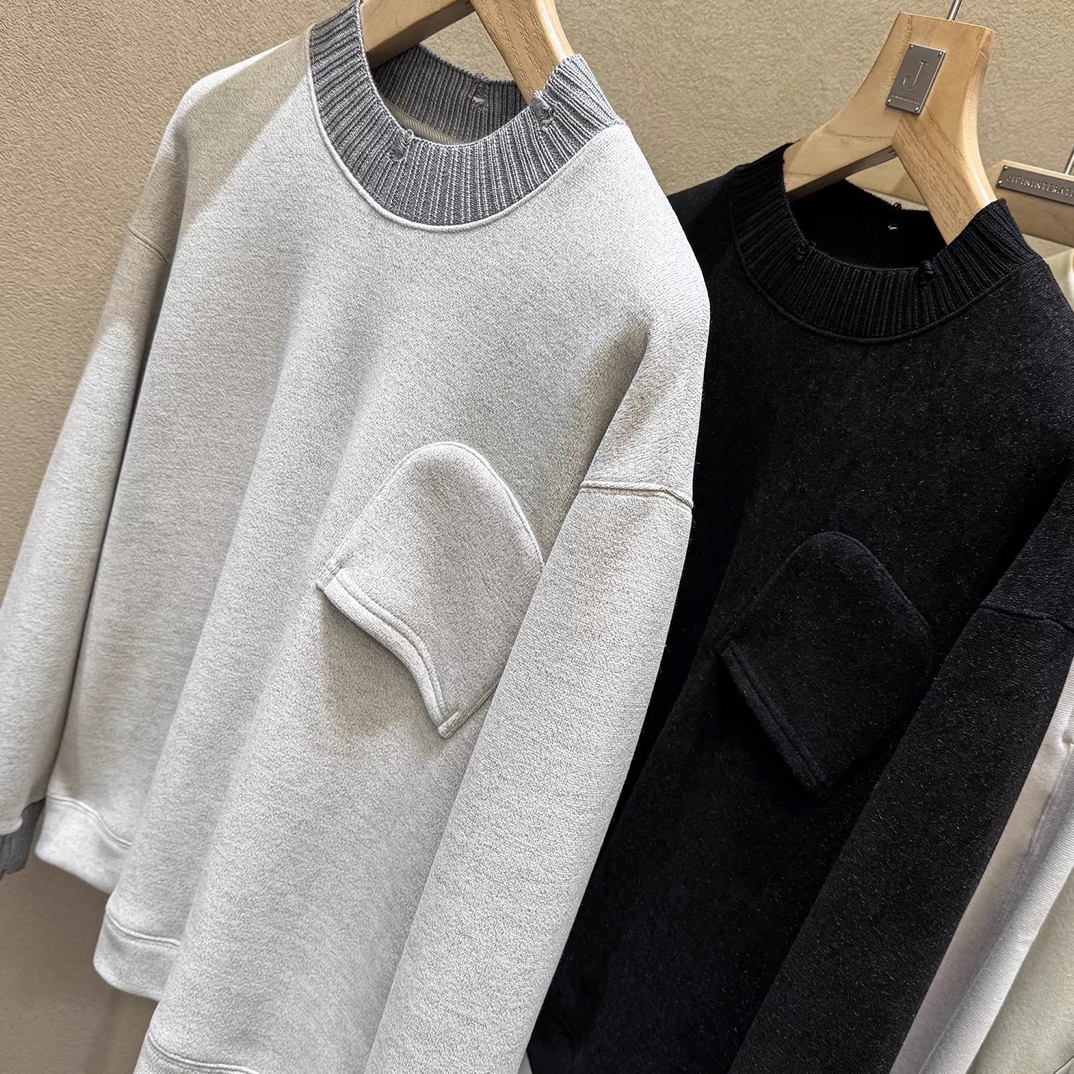 设计鼻祖！王牌质感！抓绒加厚！撞色针织拼接男士套头卫衣潮7566