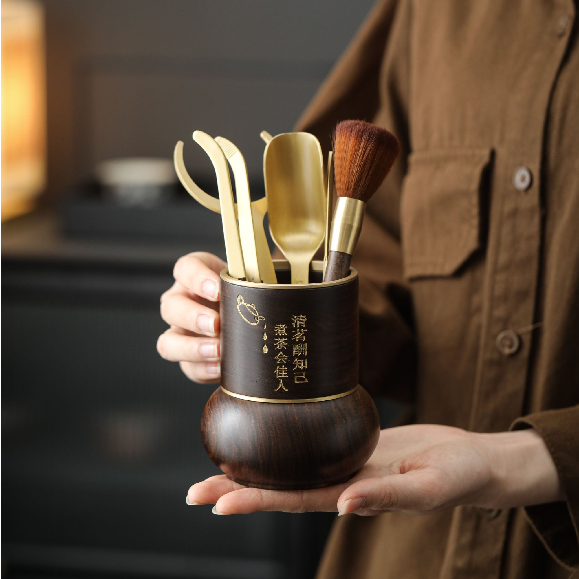    物姿黄铜功夫茶具配件套装茶勺养壶笔茶道6六君子茶刀泡茶工具