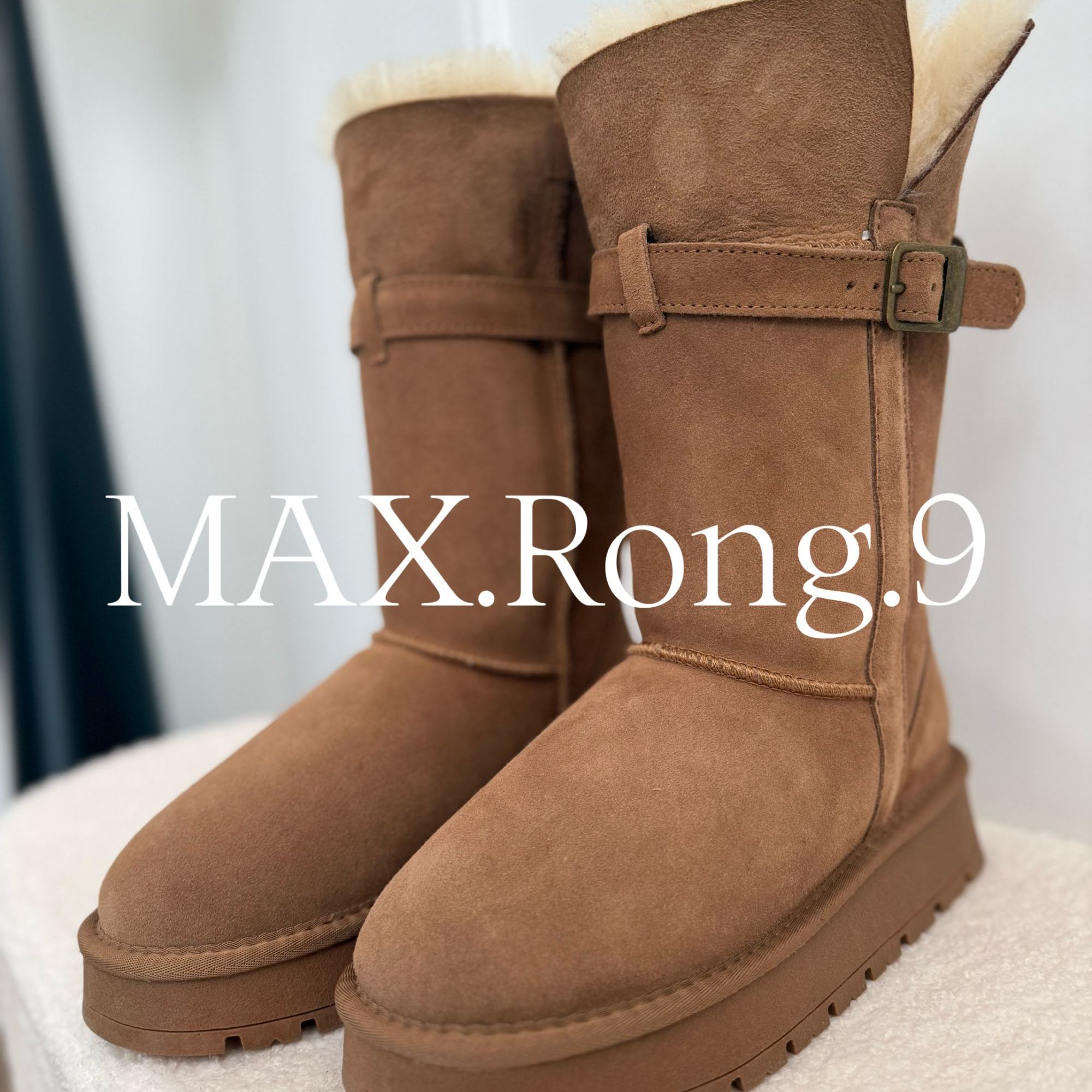 中筒雪地靴 厚底羊皮毛一体保暖棉鞋