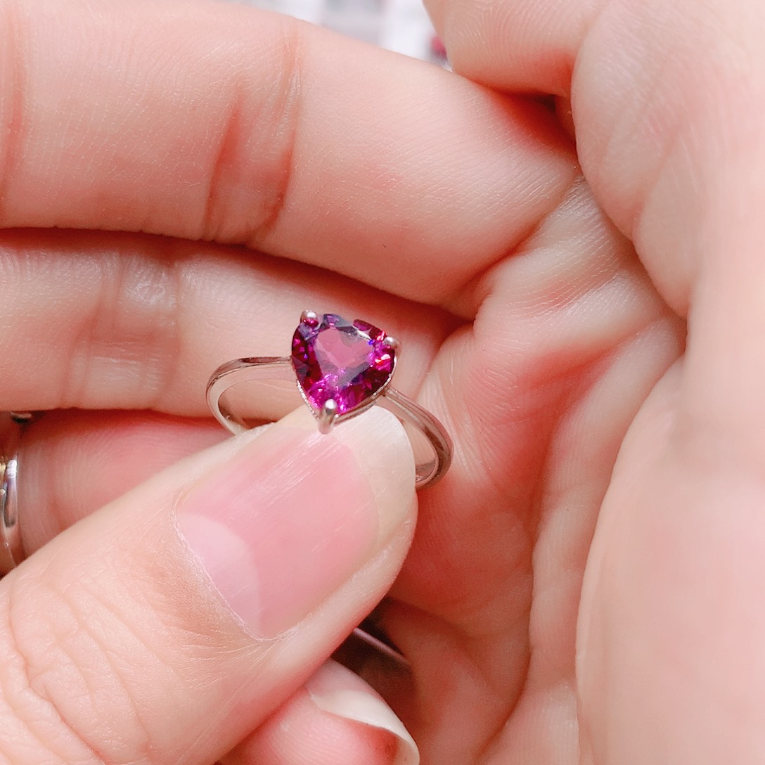 石榴石戒指银S925镶嵌7✖️7