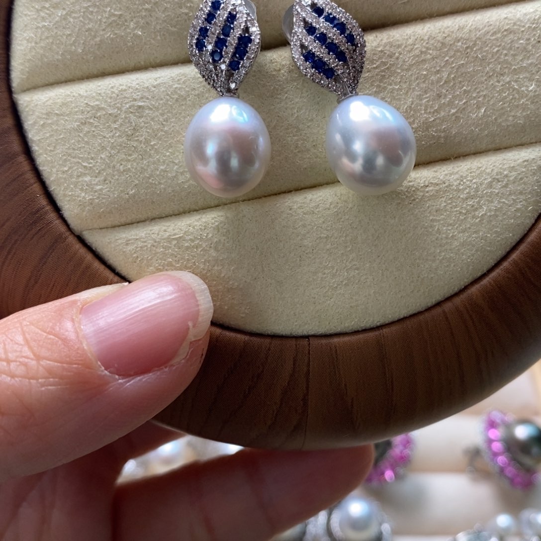 海水珍珠耳饰银S925镶嵌