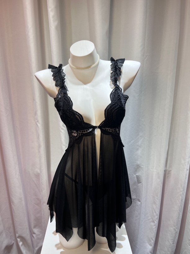 泡泡星球上 气质带胸垫吊带睡裙女性感深v网纱约会穿着家居服蕾丝