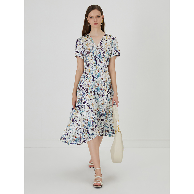 【小花】莱芙艾迪儿V领短袖连衣裙1E2L93248