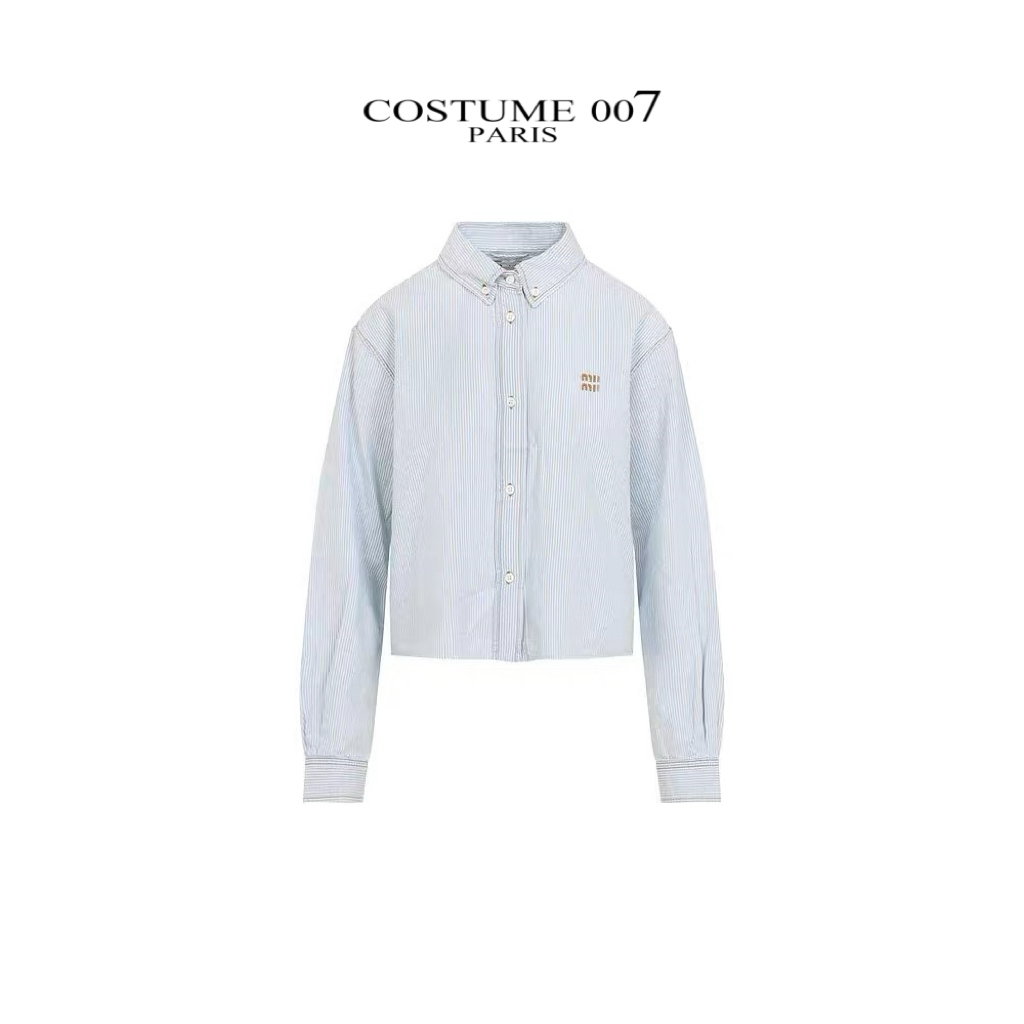 Costume007 明星同款棉质蓝白条纹翻领百搭叠穿长袖衬衫