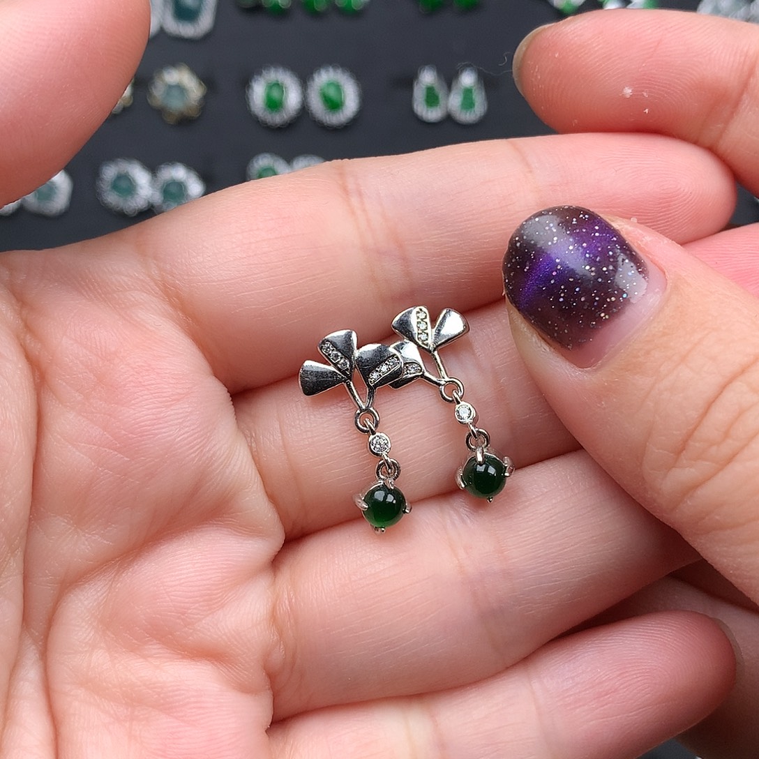 *****翡翠银S925镶嵌耳饰