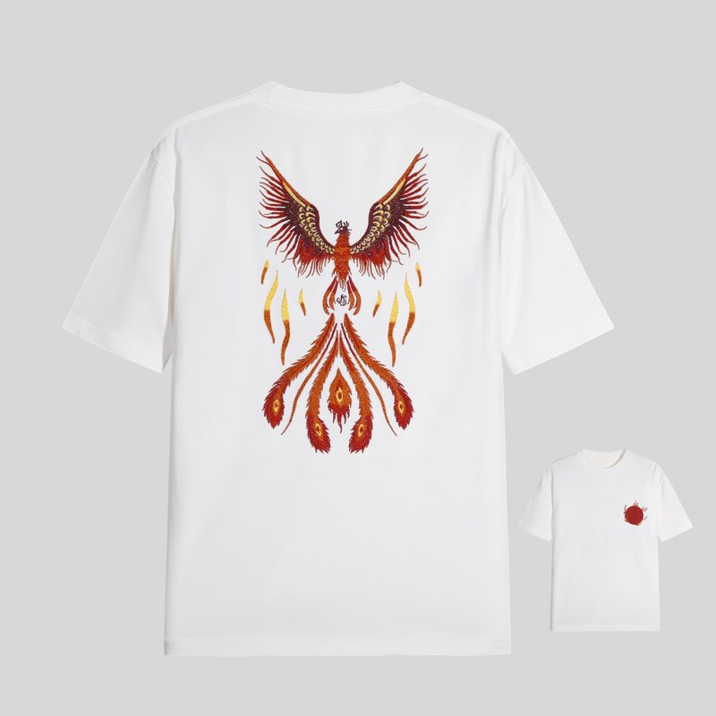 341欧货2025潮牌刺绣火凤凰短袖T恤男女同款情侣半袖
