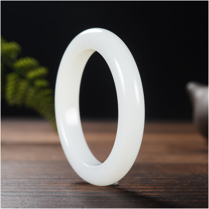 玉石缘【手镯54.5mm】和田玉羊脂白玉经典素雅精品女款平安玉镯