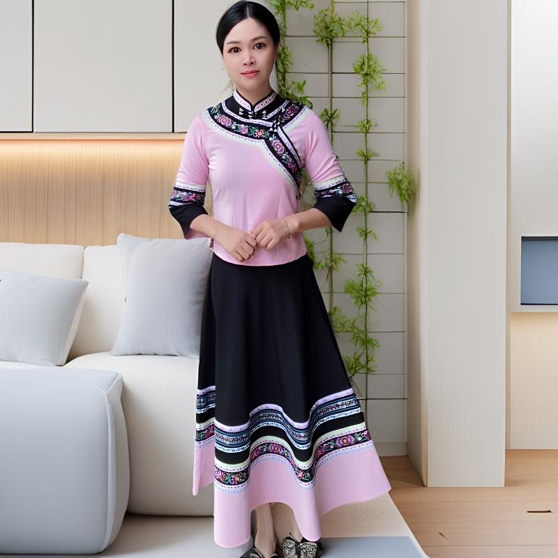 少数民族风布依族壮族刺绣大摆裙日常舞蹈演出女装