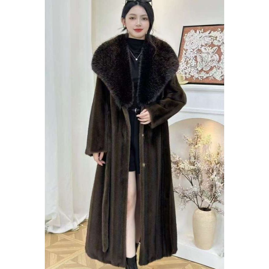 新款貂皮大衣女长款过膝大毛领冬季时尚气质妈妈加厚貂