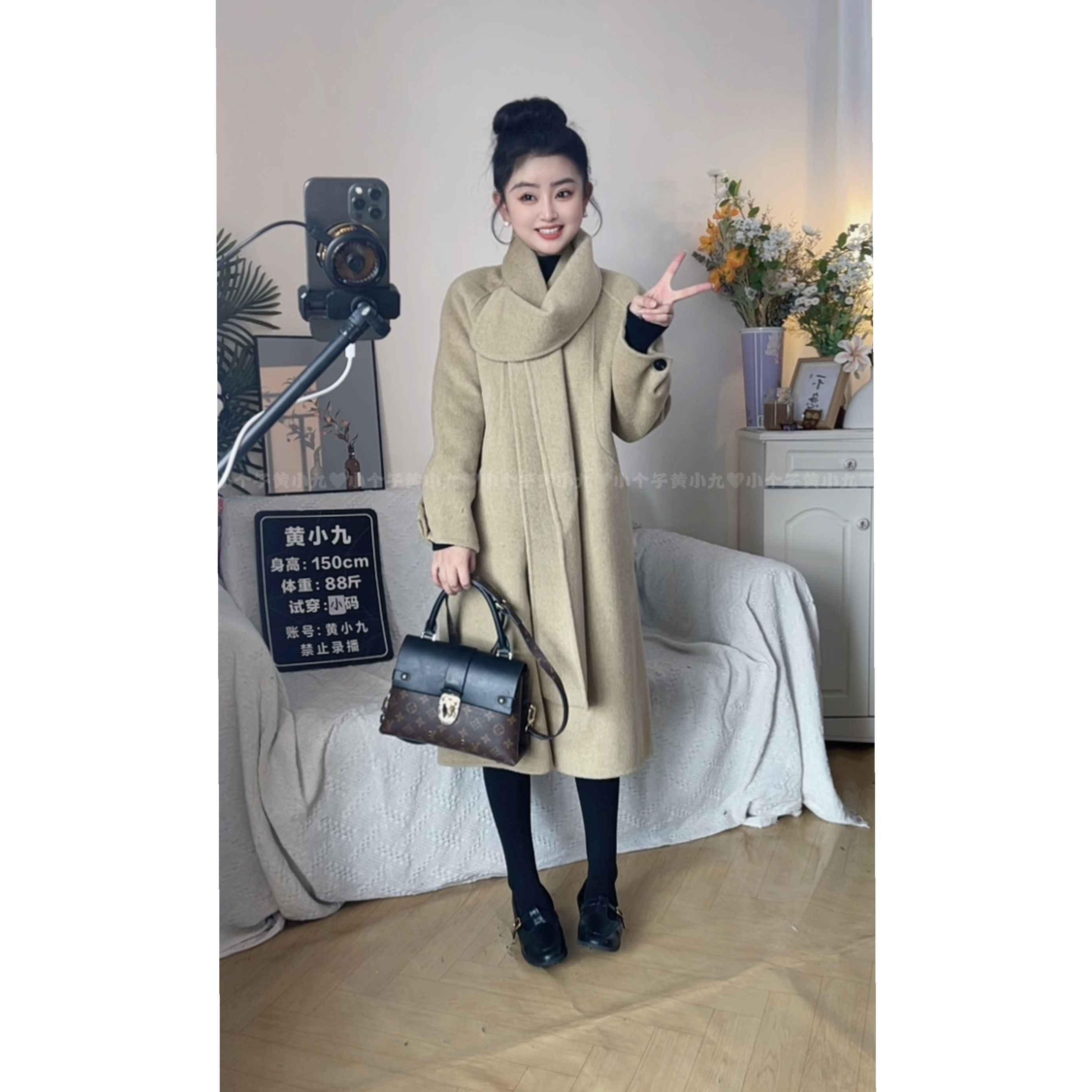 【黄小九定制】小个子复古风围巾款羊毛羊绒大衣外套