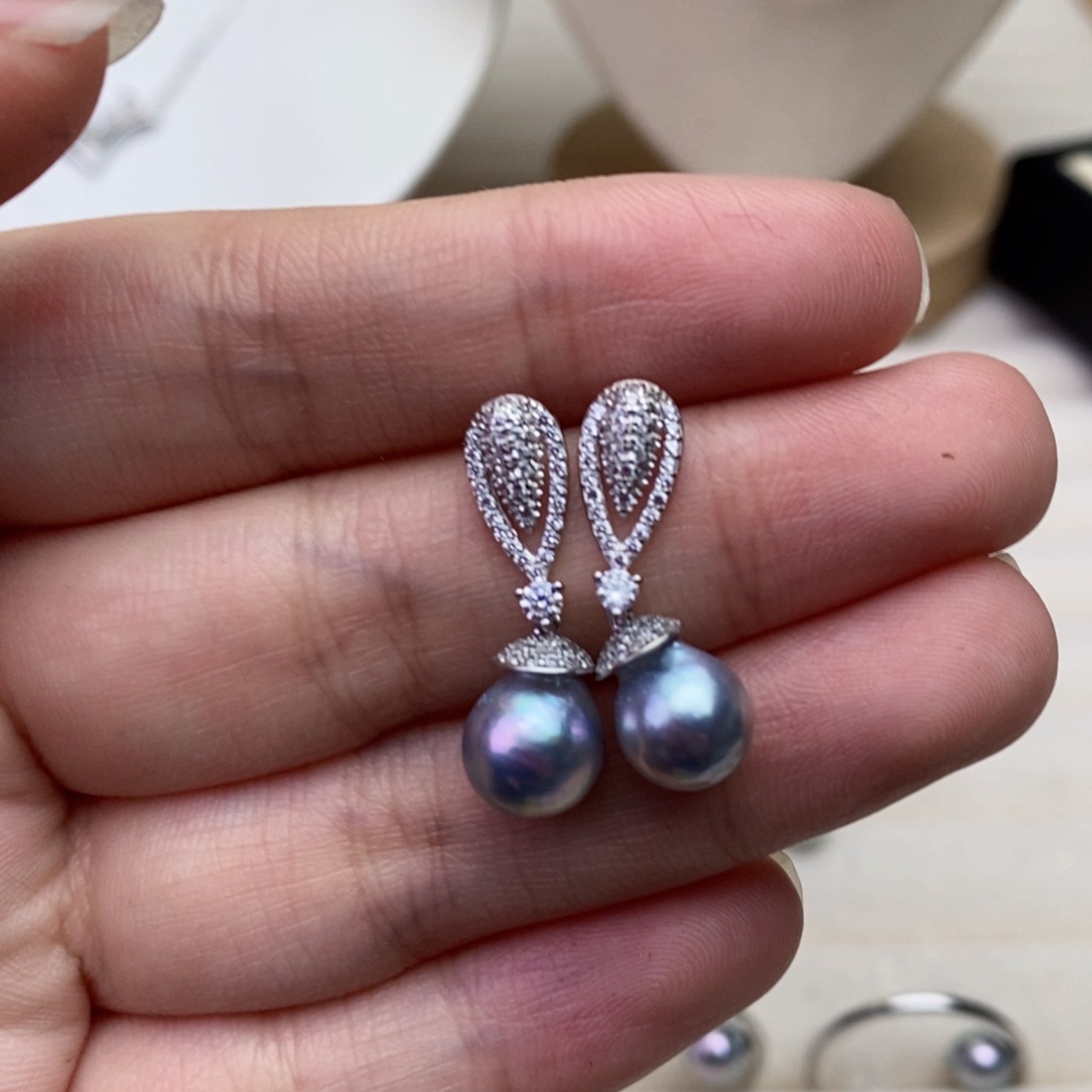 海水珍珠耳饰银S925镶嵌