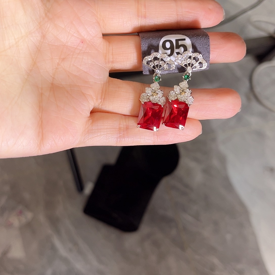 银S925镶嵌耳饰红宝石
