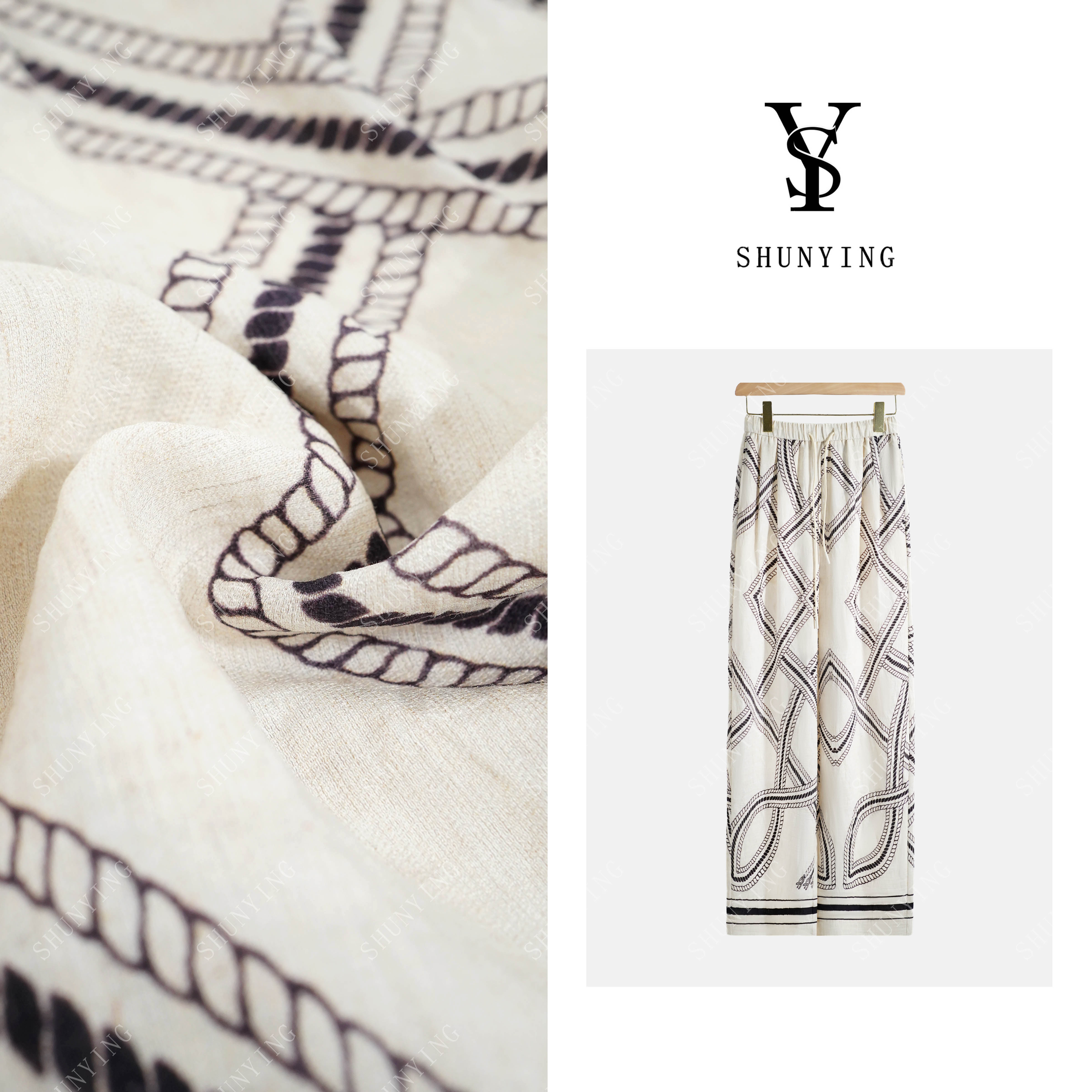 【仟娜】穿出高级感~法式复古印花高腰阔腿垂感休闲裤SY72XXK2661