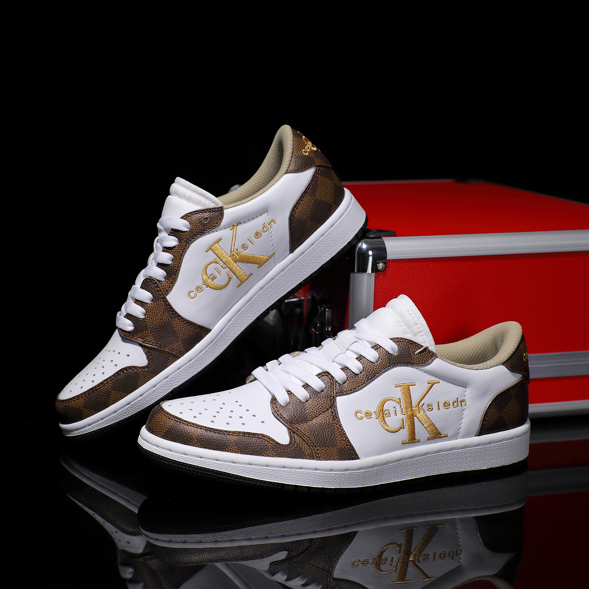 CEYAIU KSLCDN【定制】真皮棋盘格头层牛皮透气低帮夏季潮鞋时尚