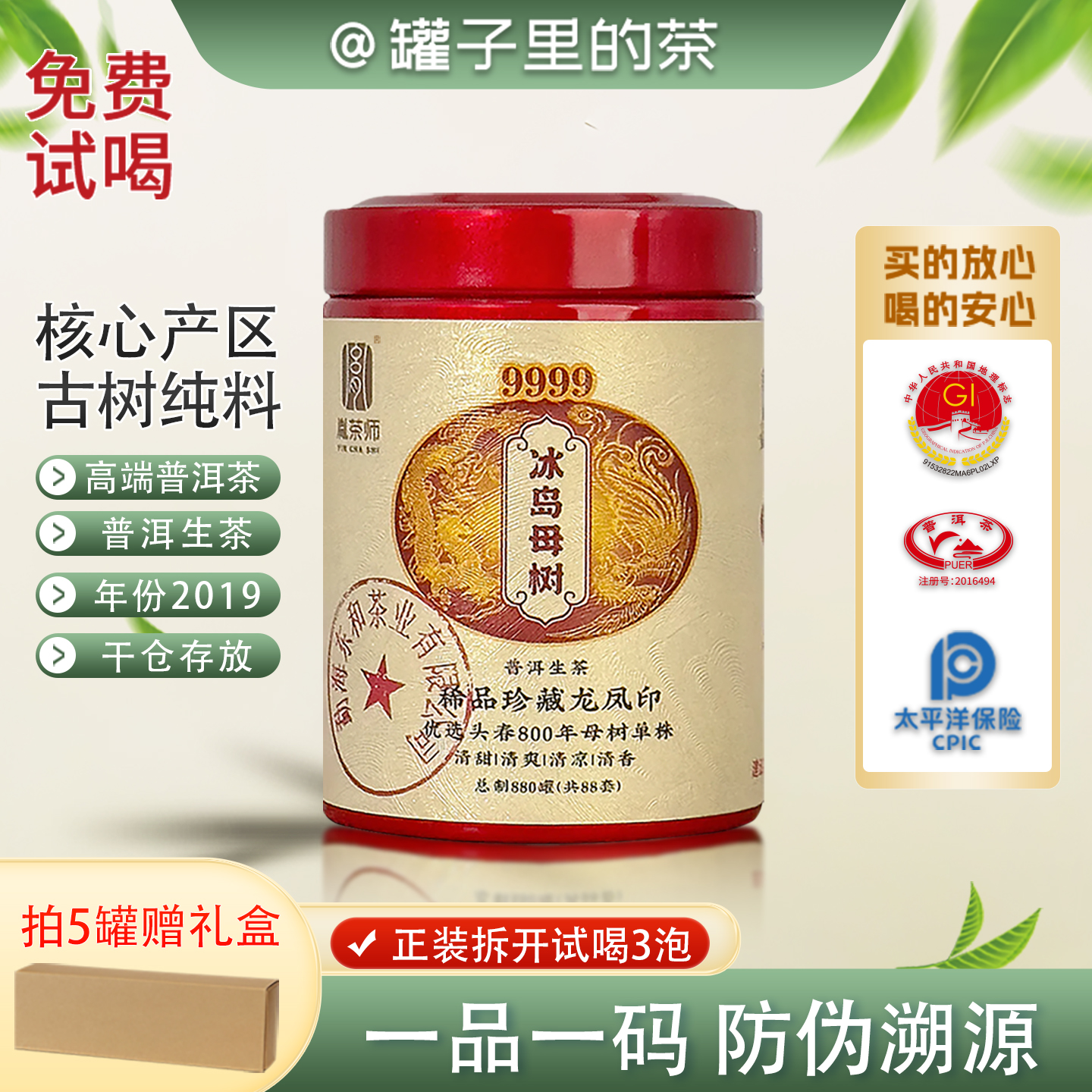 高端云南冰岛母树普洱茶头采单株普洱茶普洱生普生茶小罐装小茶饼