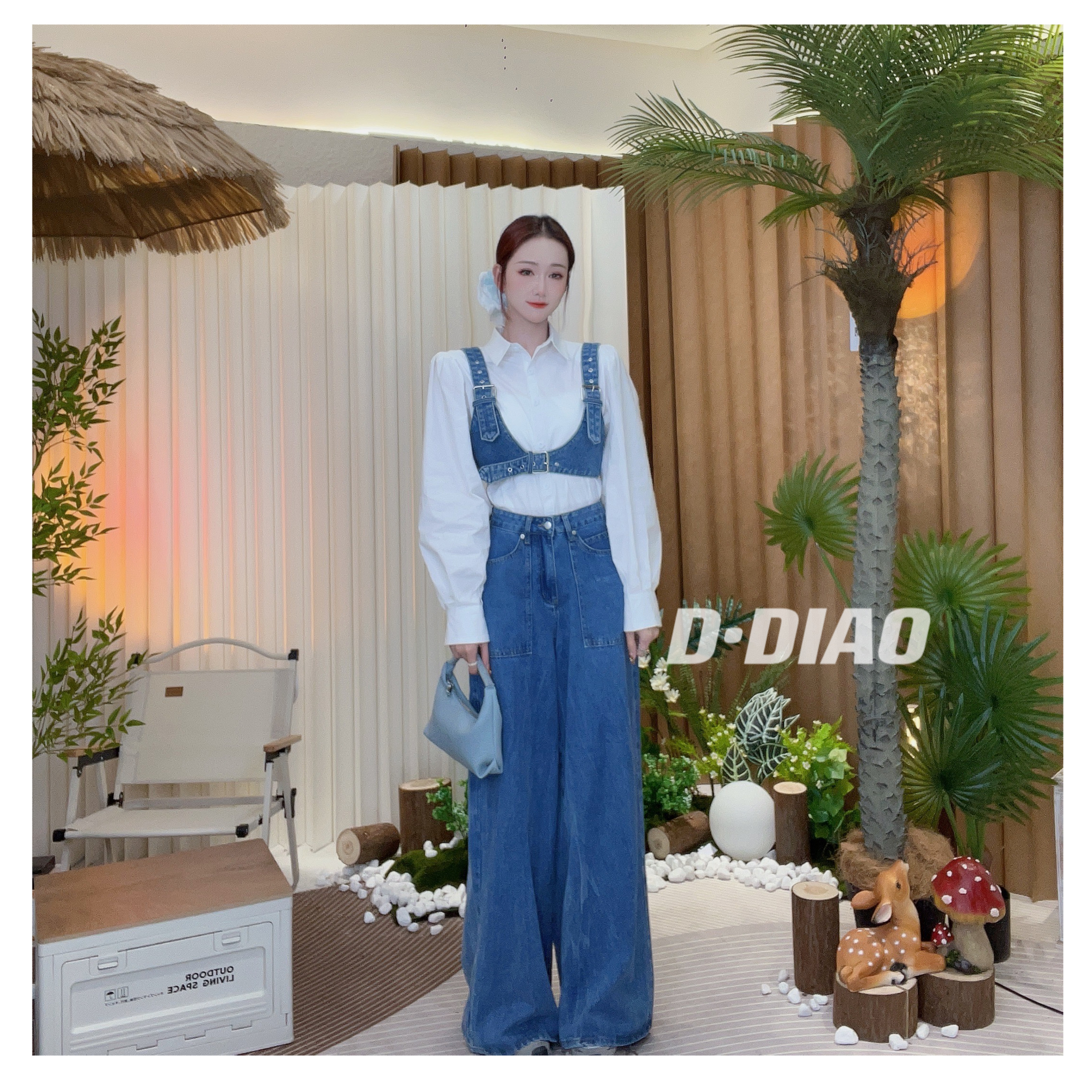 小奈【】高腰牛仔直筒裤