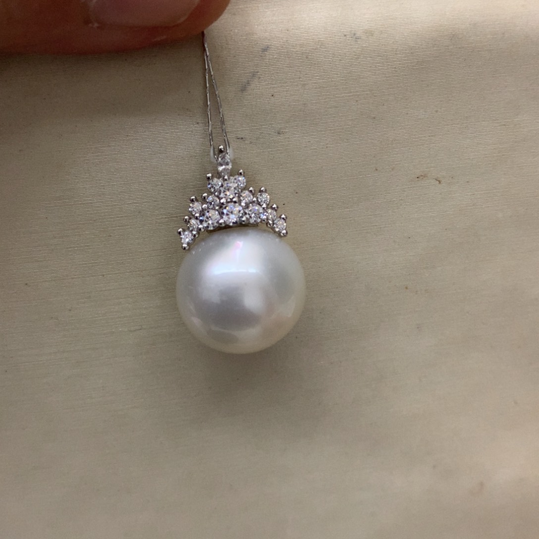 颈饰海水珍珠银S925镶嵌13-14澳白冰雪女王吊坠